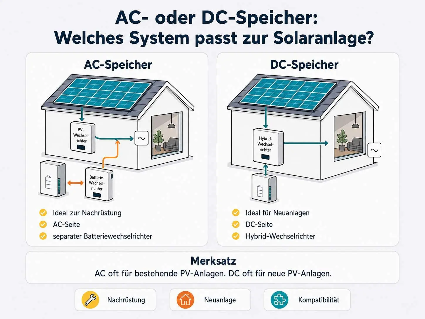 Vergleich von AC-Speicher und DC-Speicher für eine Solaranlage