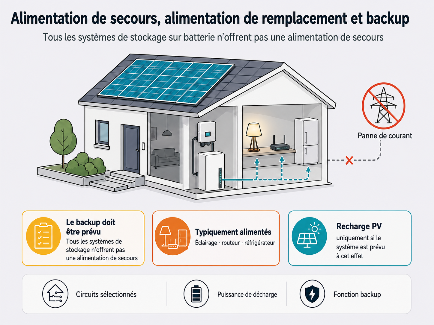 Batterie solaire avec alimentation de secours pour certains appareils en cas de coupure de courant
